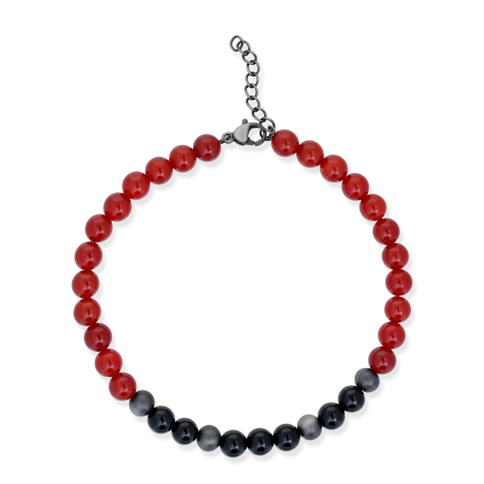 Gun Metal Red Adjustable Bead Bracelet – 6 MM Wide, 8.5 Inches Length with Lobst