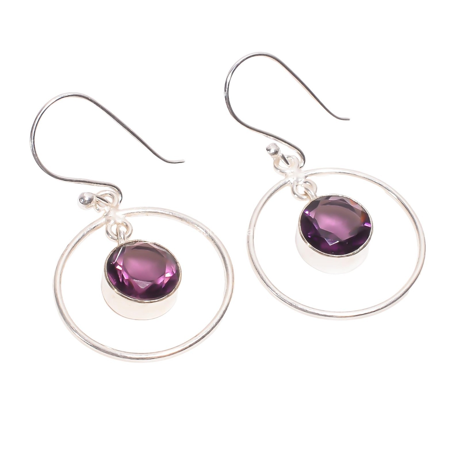 Amethyst Gemstone Jewelry 925 Silver Handmade Daily Wear Earrings 1.4″ For Women