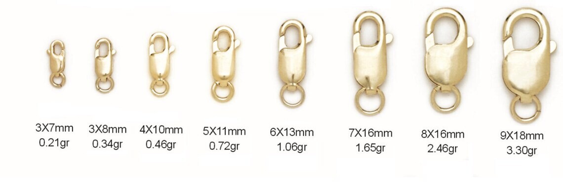 14K Solid Gold Oval Lobster Claw Clasp 14K Gold Findings Bracelet Necklaces