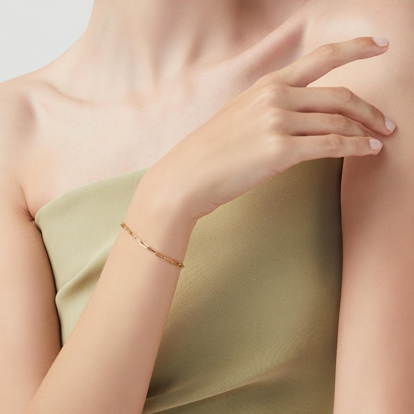 18K Gold Plated 925 Sterling Silver Paperclip Link Chain Bracelet for Women & Me