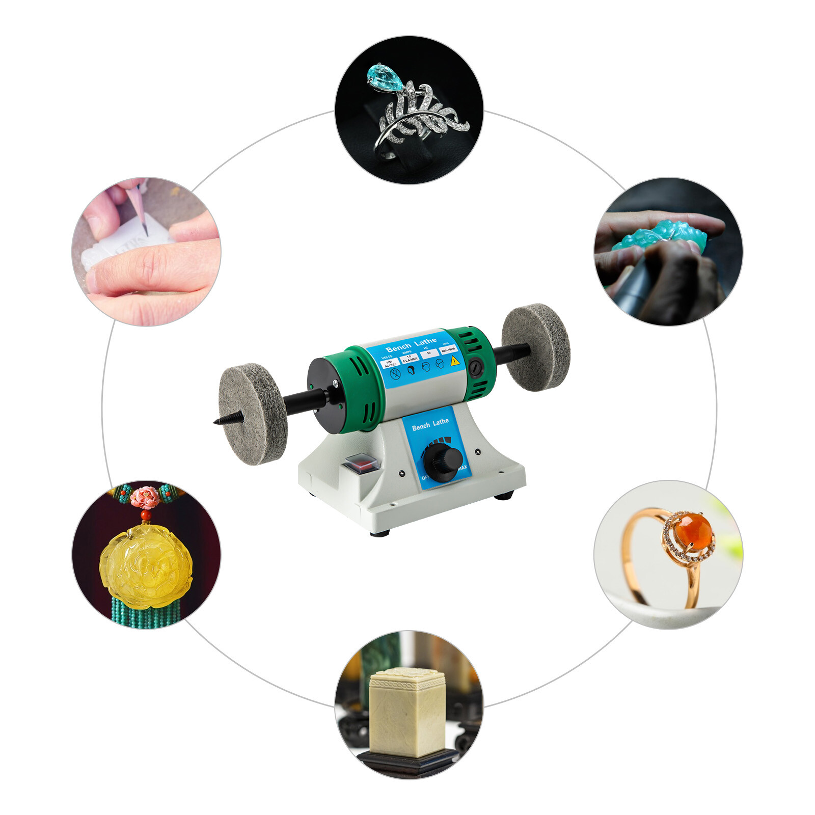 Mini Bench Lathe Polishing Machine Buffing Motor Jewelry Polisher Variable Speed