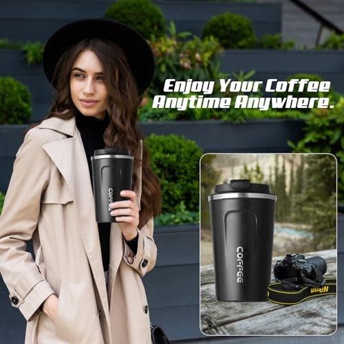 Travel coffee mugs leak-proof, reusable coffee cups with 12 Ounces 2nd-Black