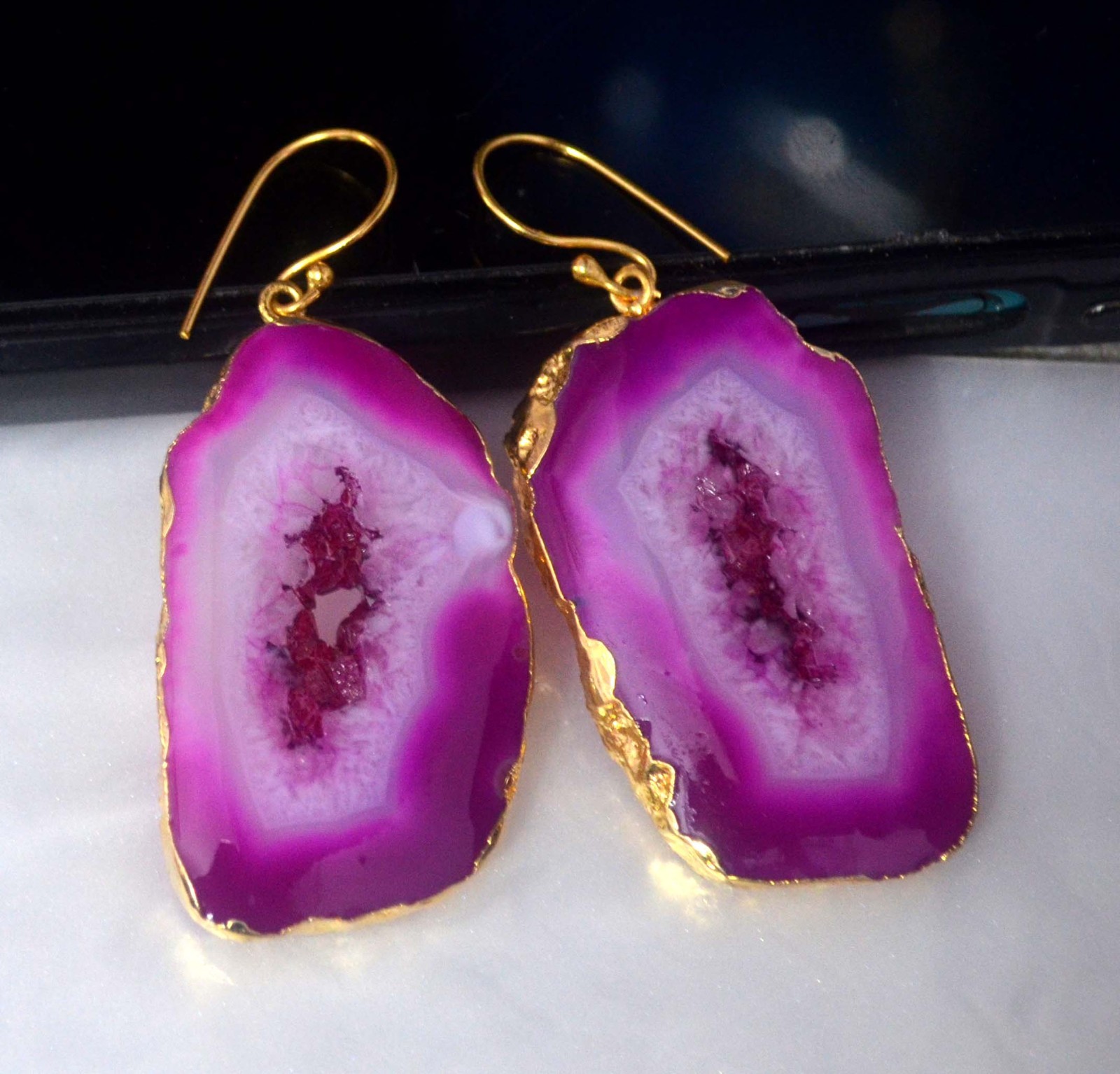 117 Cts. Electroplated Pink Dyed Druzy Agate Earrings Women’s Jewelry-S14