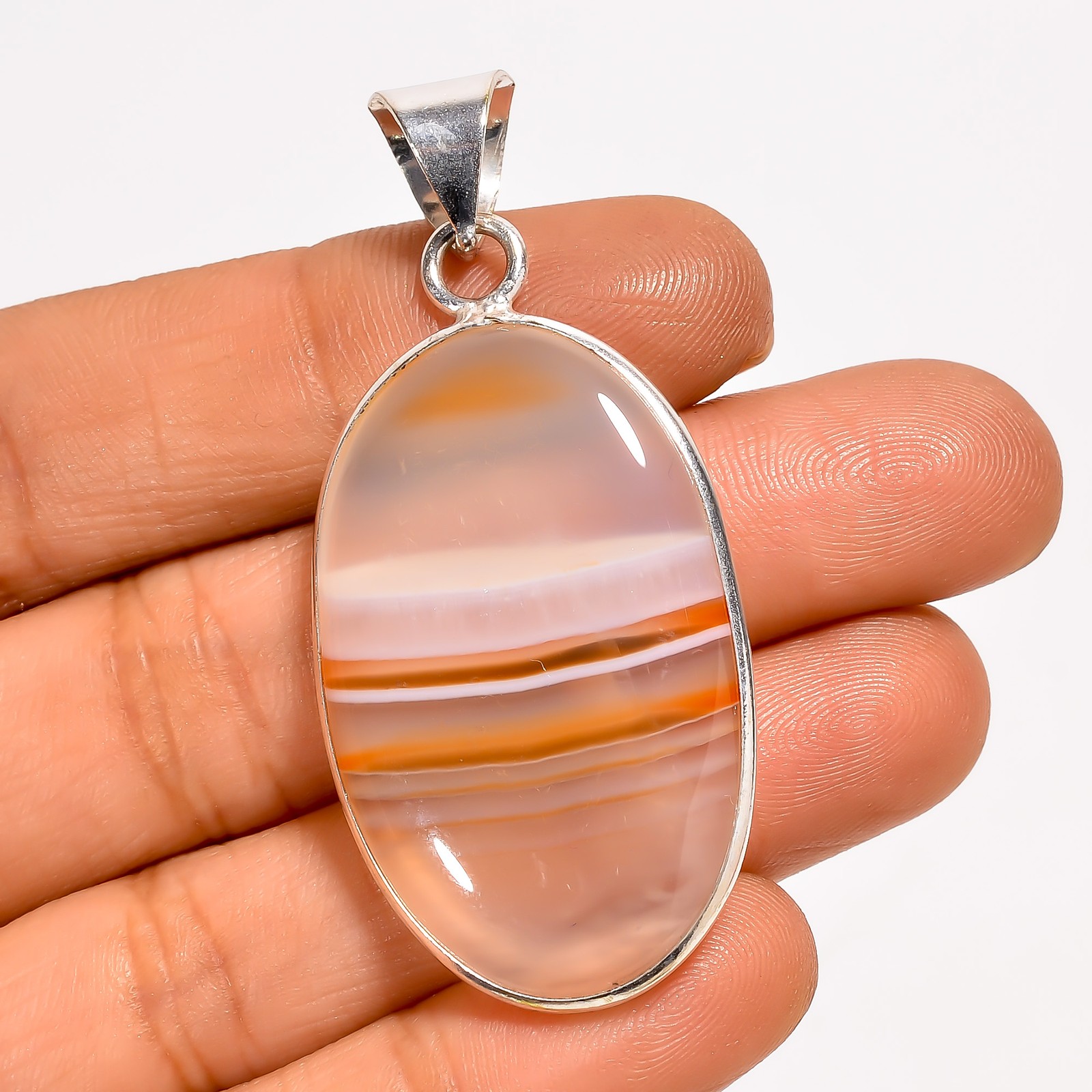 Orange Botswana Agate Gemstone Fashion Jewelry 925 Silver Pendant 2″ ARP-7023