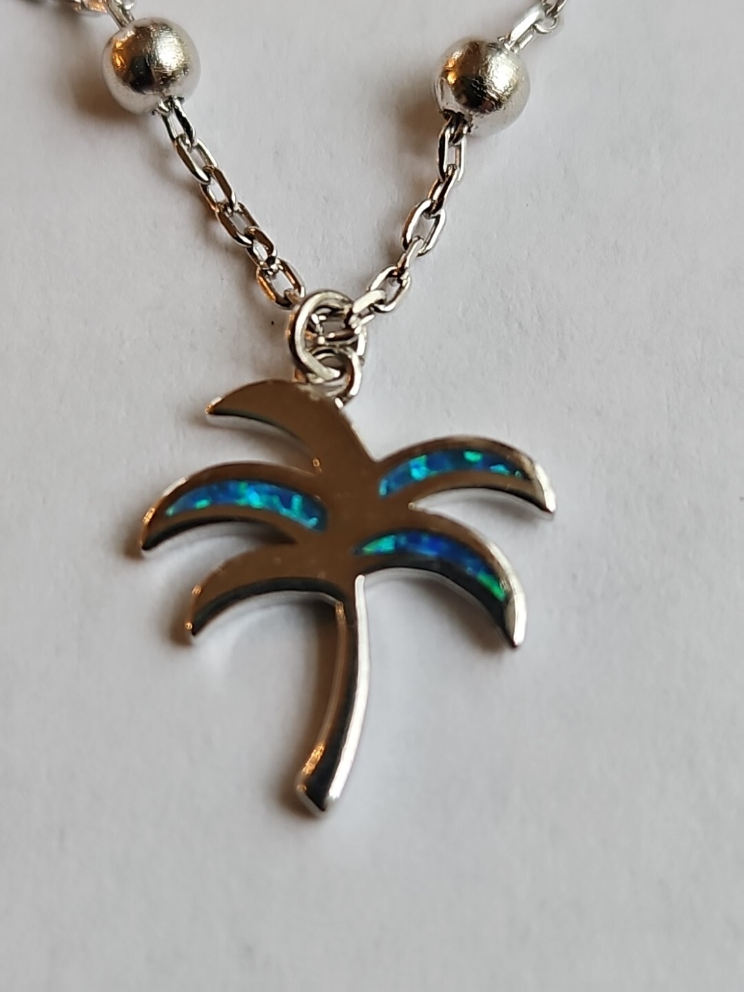 Sterling Silver ~ Palm Tree Bracelet ~ OPAL INLAY ~ 7-9” ADJUSTABLE ~ VINTAGE!