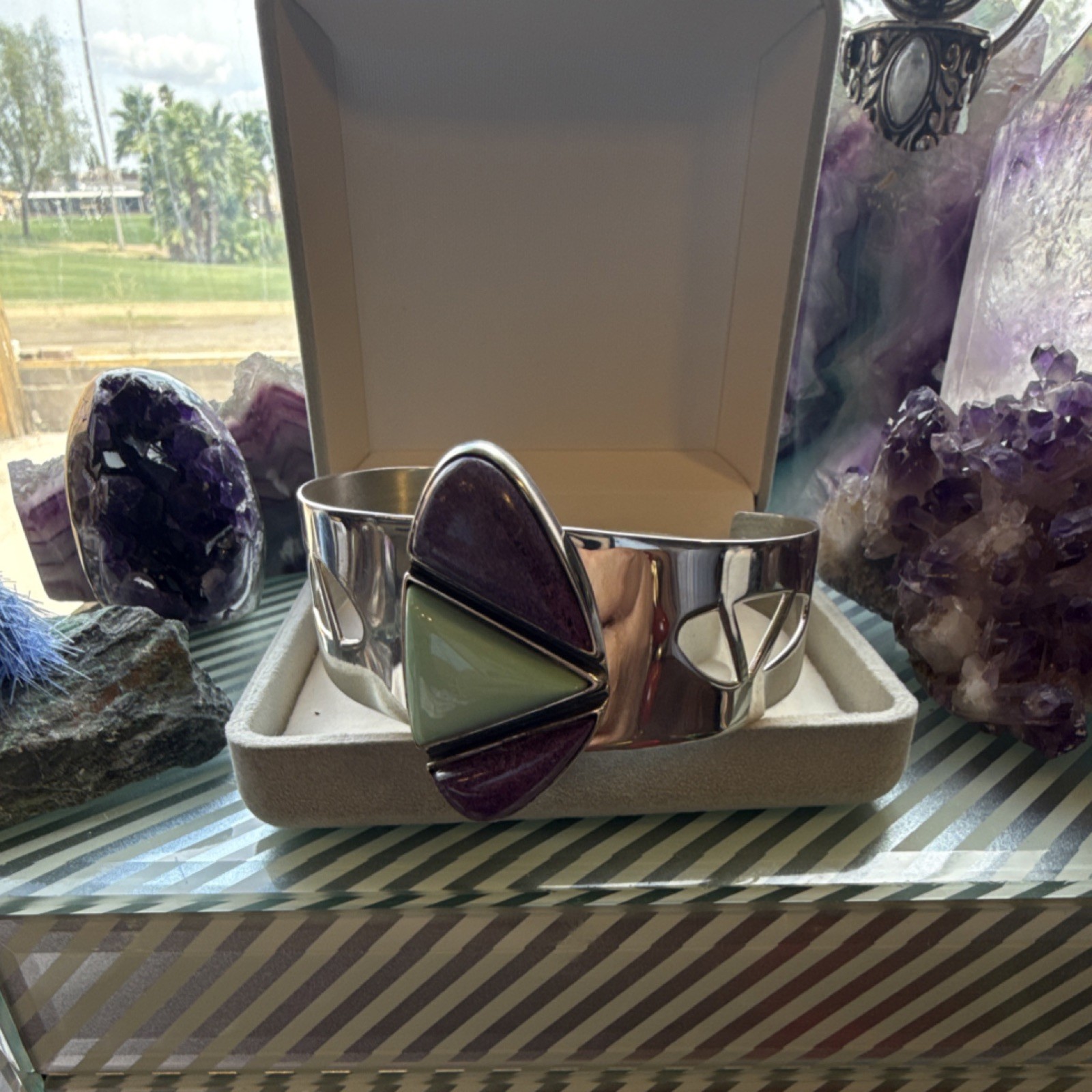DR Sterling Silver .925 sugilite and sleeping beauty Stone Inlay Cuff Bracelet