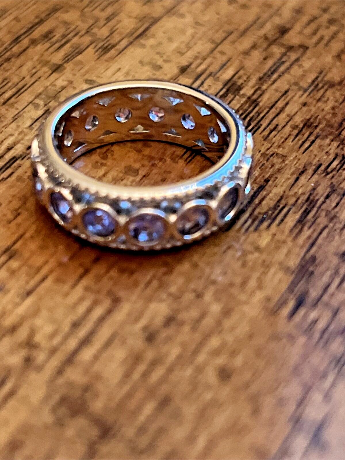 Natural Tanzanite Band Ring in Rhodium Over Sterling Silver (Size 5) 1.90 ctw