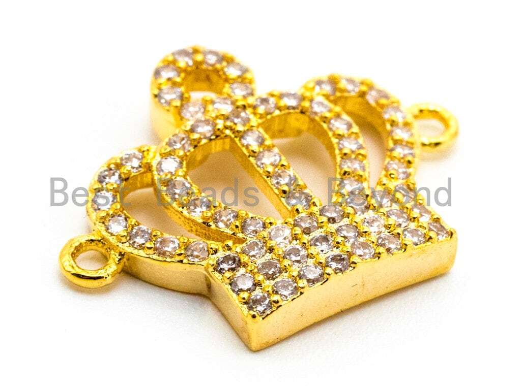 15x19mm CZ Micro Pave Crown Connector, Gold/Black/Silver/Rose Gold Finish