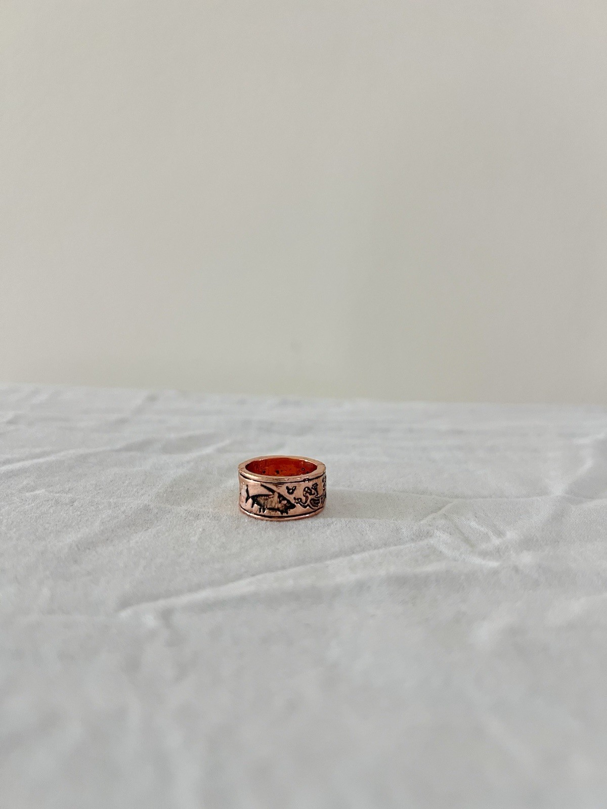 Vintage Unique Copper Engraved Band Ring Size 5.25 Art Theme Rare Find