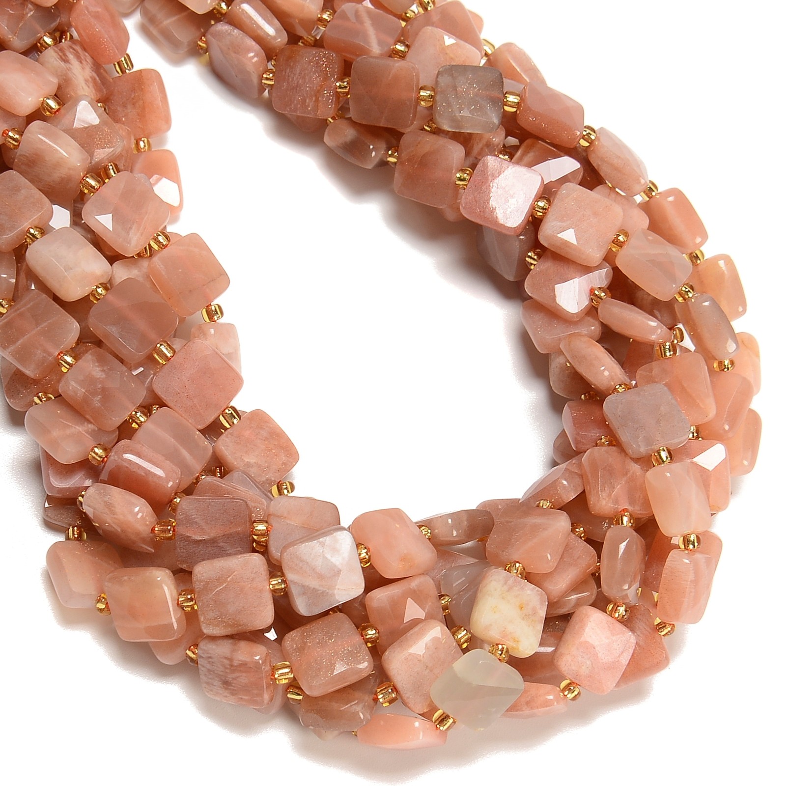 Natural Peach Moonstone Faceted Flat Square Shape Beads Size 10mm 15.5″ Strand