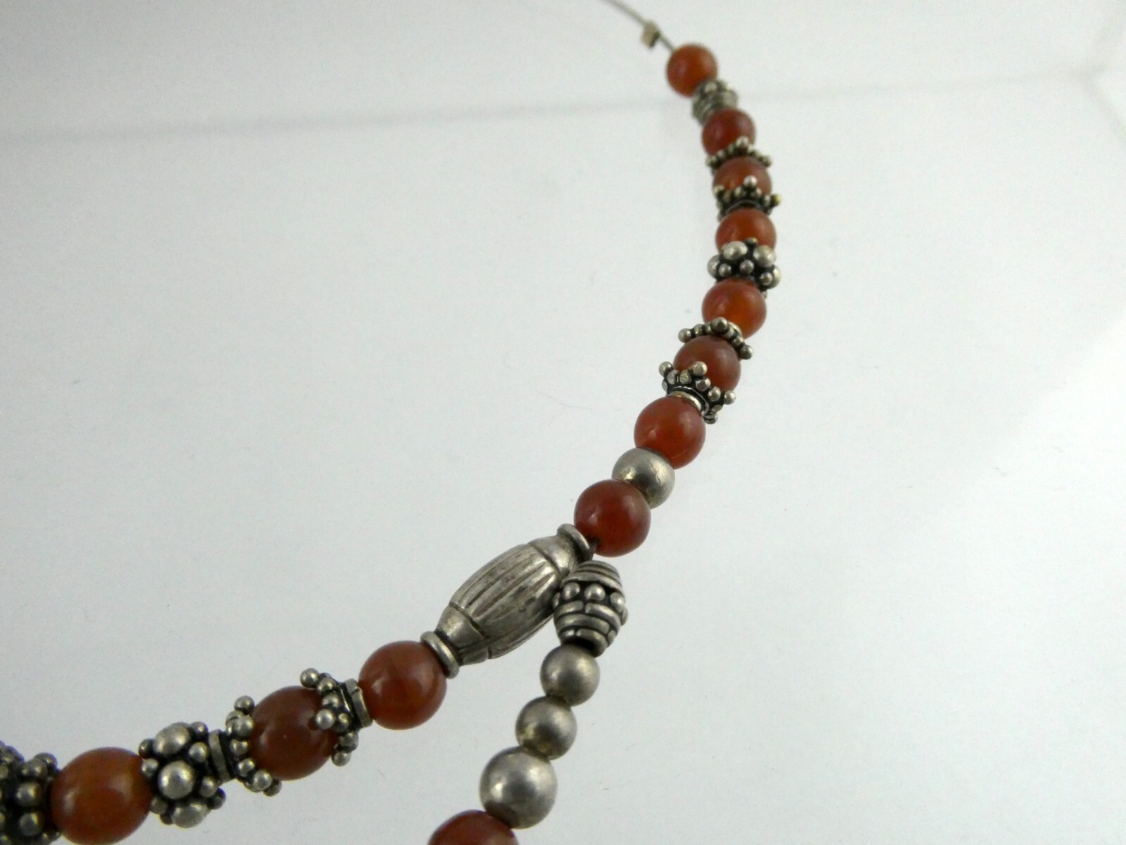 Sterling Silver Unakite Carnelian Double Strand Pendant Necklace 925 44.5g 15 In