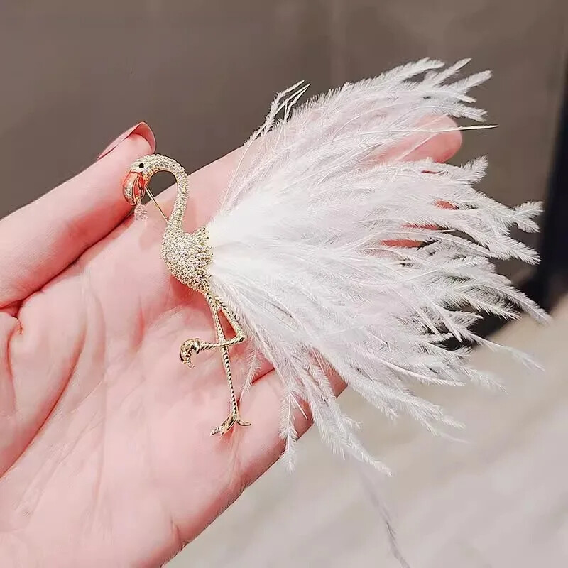 Luxurious 14k Gold Plated Copper Zircon Flamingo Brooches High-end Bird Hot Sale