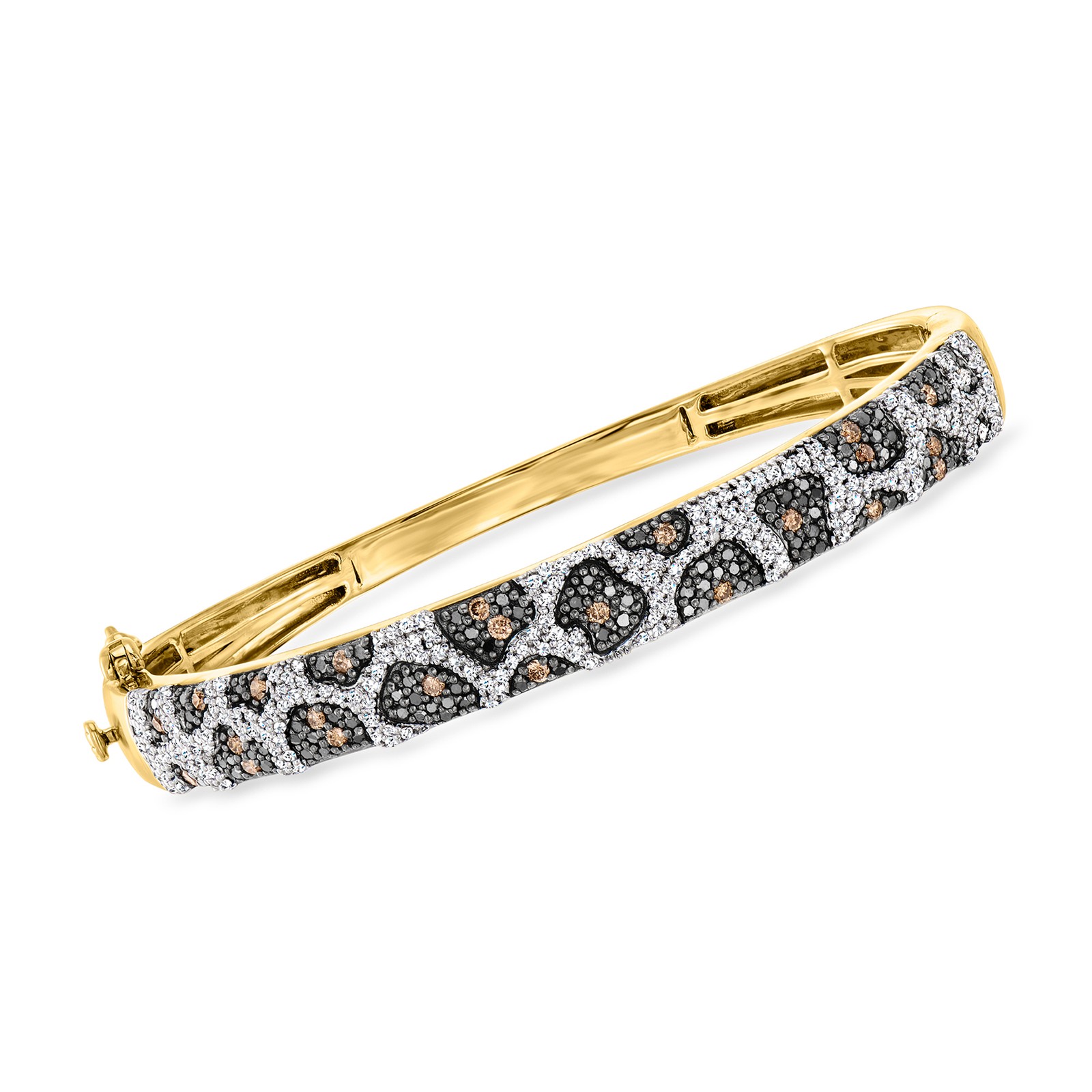 Ross-Simons Black, White & Brown Diamond Leopard Bngl Brclt in 18k Gold Plate