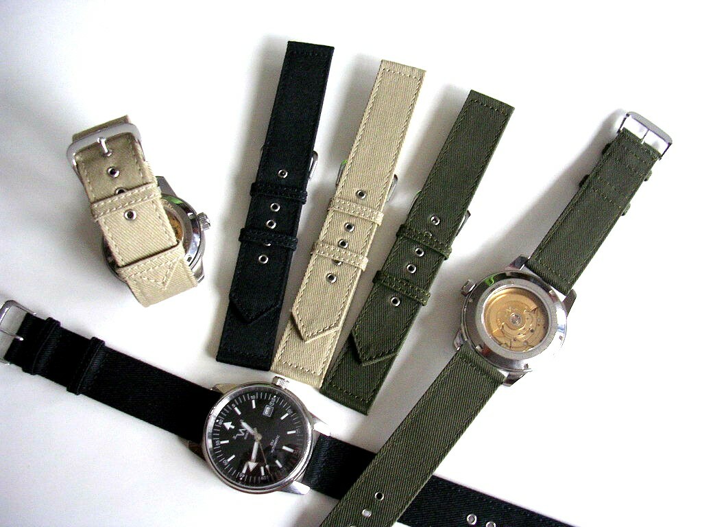 16 Olive Tan Black Canvas WWII 2pc Military watch band Army nato IW SUISSE 18 20