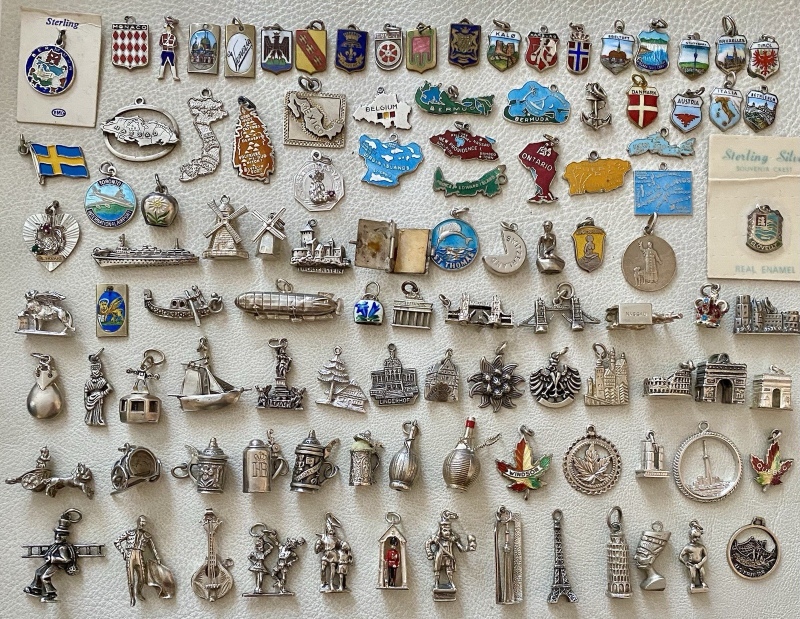 Vintage Sterling Silver & Brass World Travel & Map & Shield Charms CHOICE