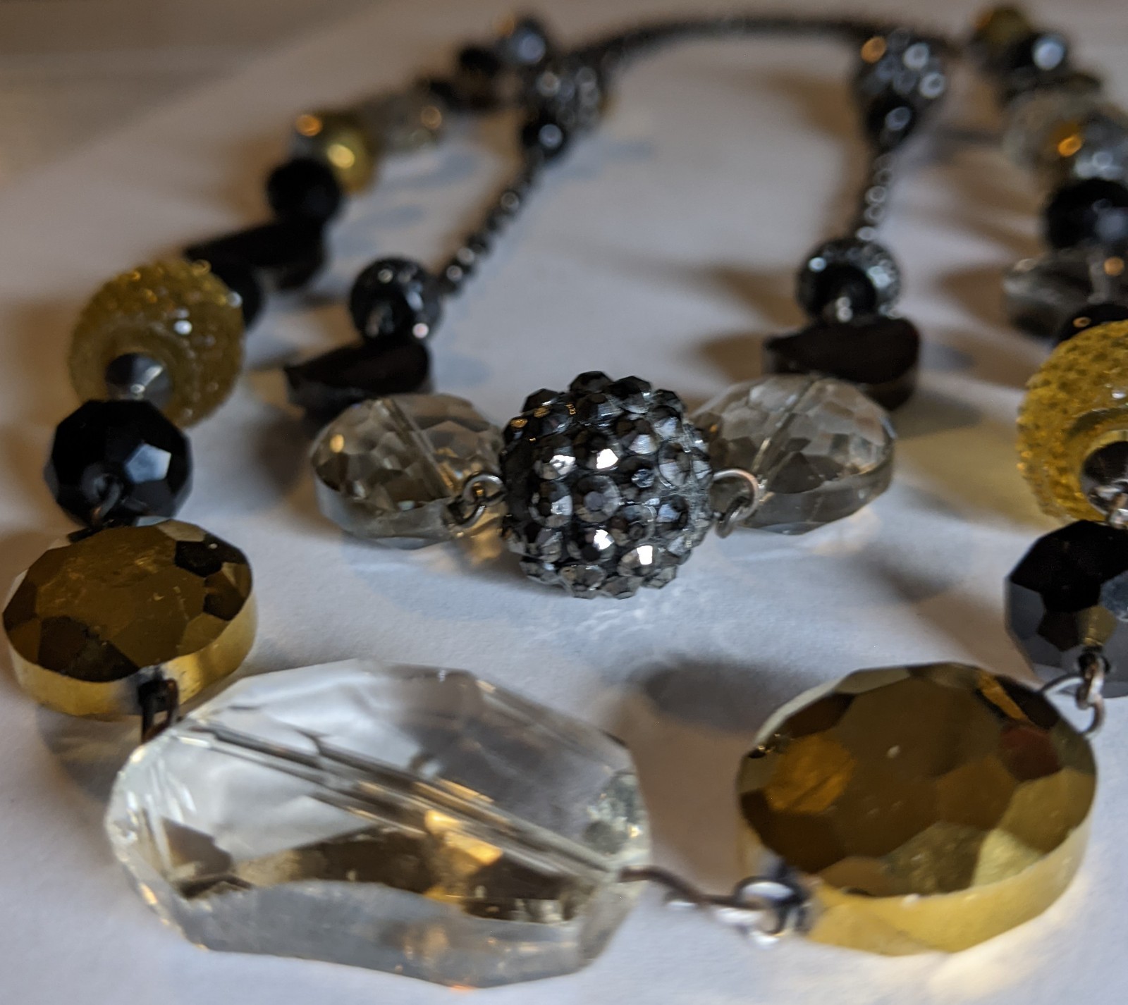 Women Necklace 2 Strand Black Gray Yellow Beads Stone Costume Jewelry Statement