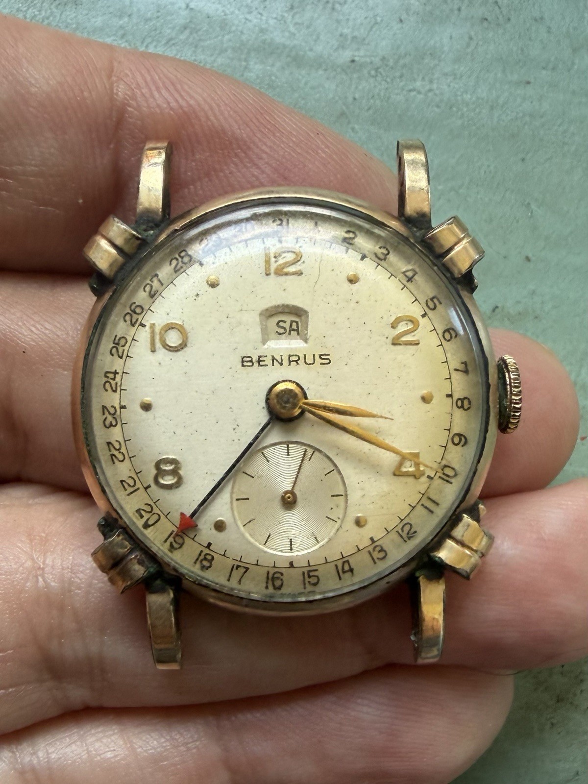 Vintage Benrus Second Day Date Pointer Gold Filled Watch Needs Work
