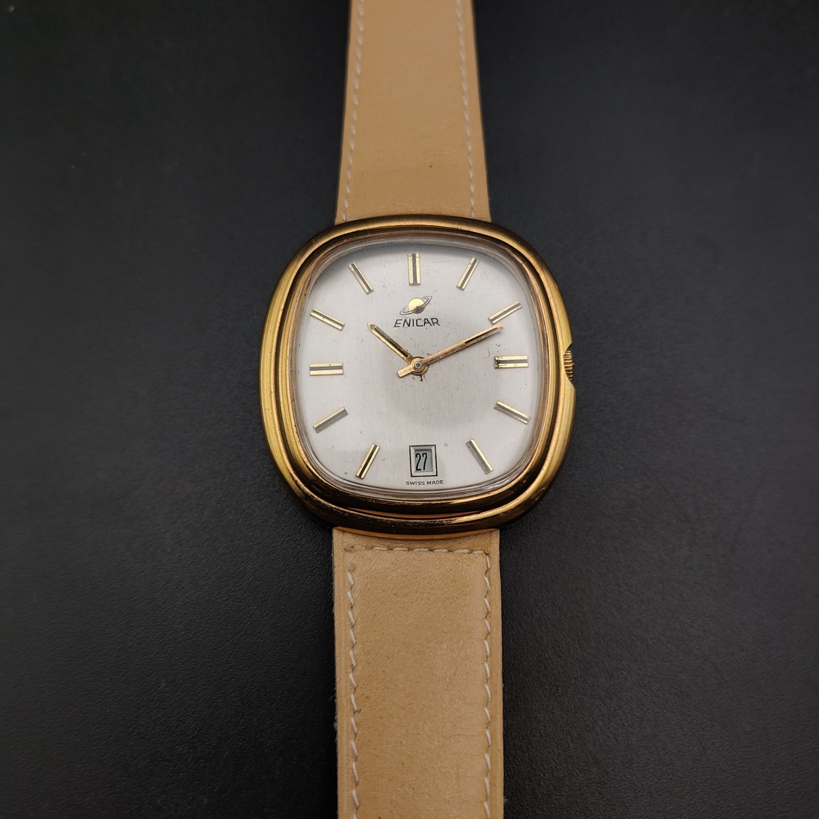 Enicar Tv Case Jumbo 36x38mm Vintage Watch Cal.Peseux Series 7000