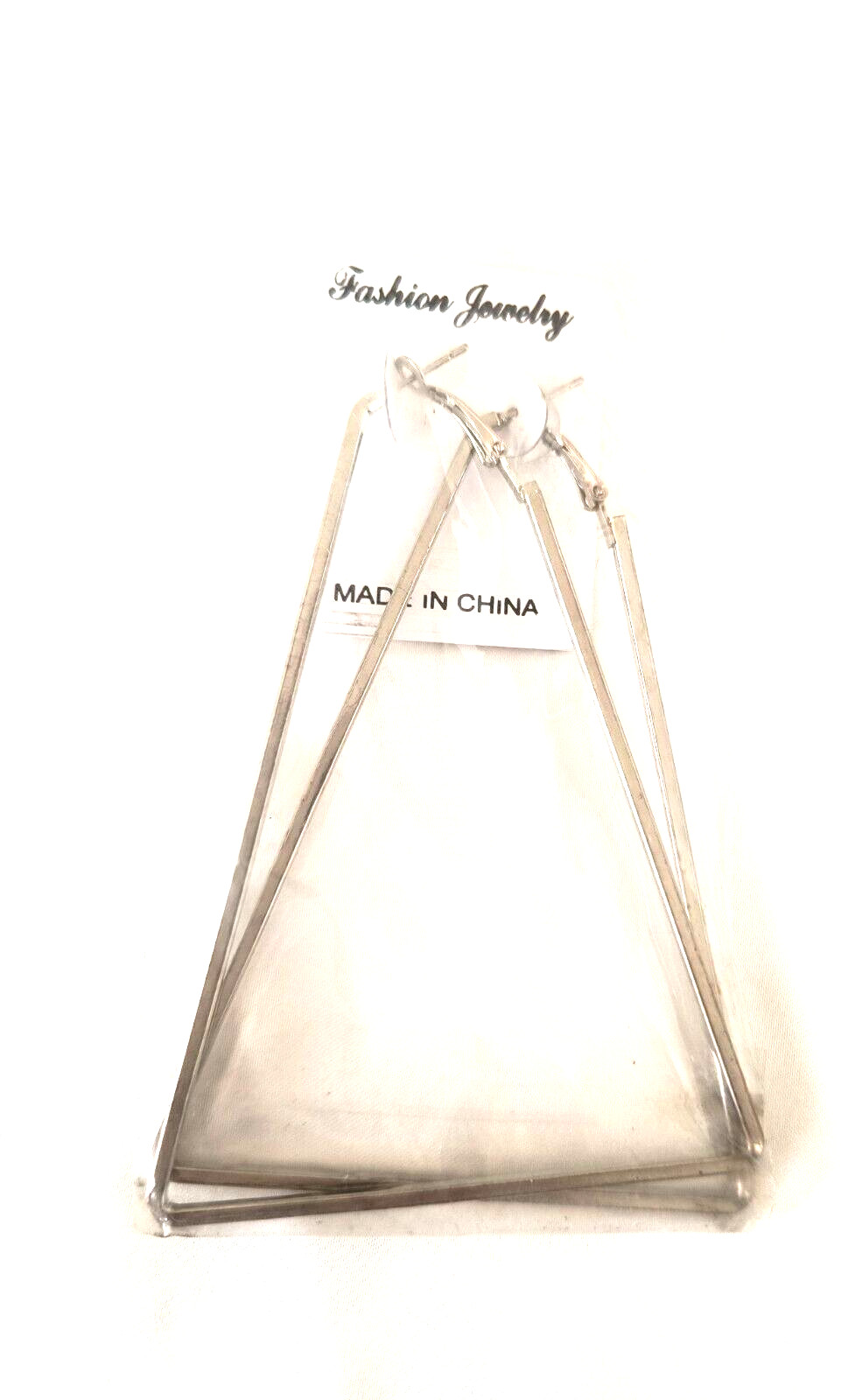 New Fashion Jewelry Women’s Earrings Silvertone Metal Triangles appx. 3.5 in