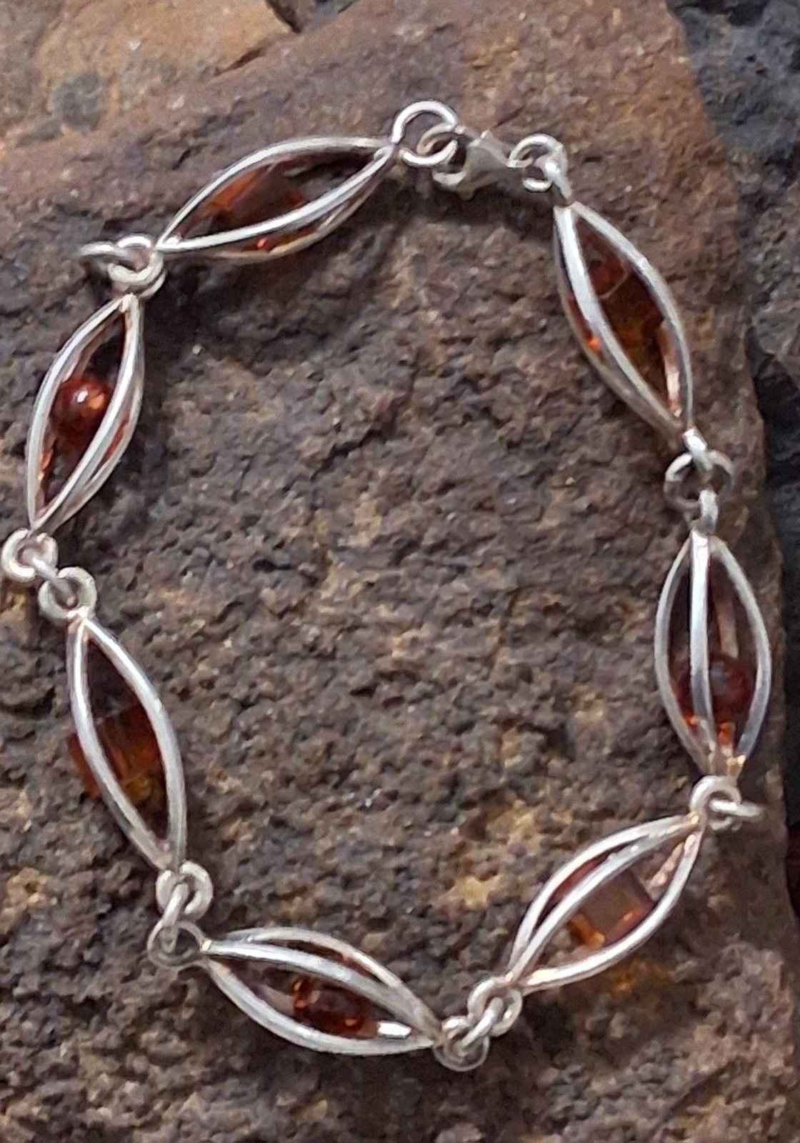 Vintage Baltic Amber Bracelet 12.30g Sterling Silver 925 Link 8″ Modernist…