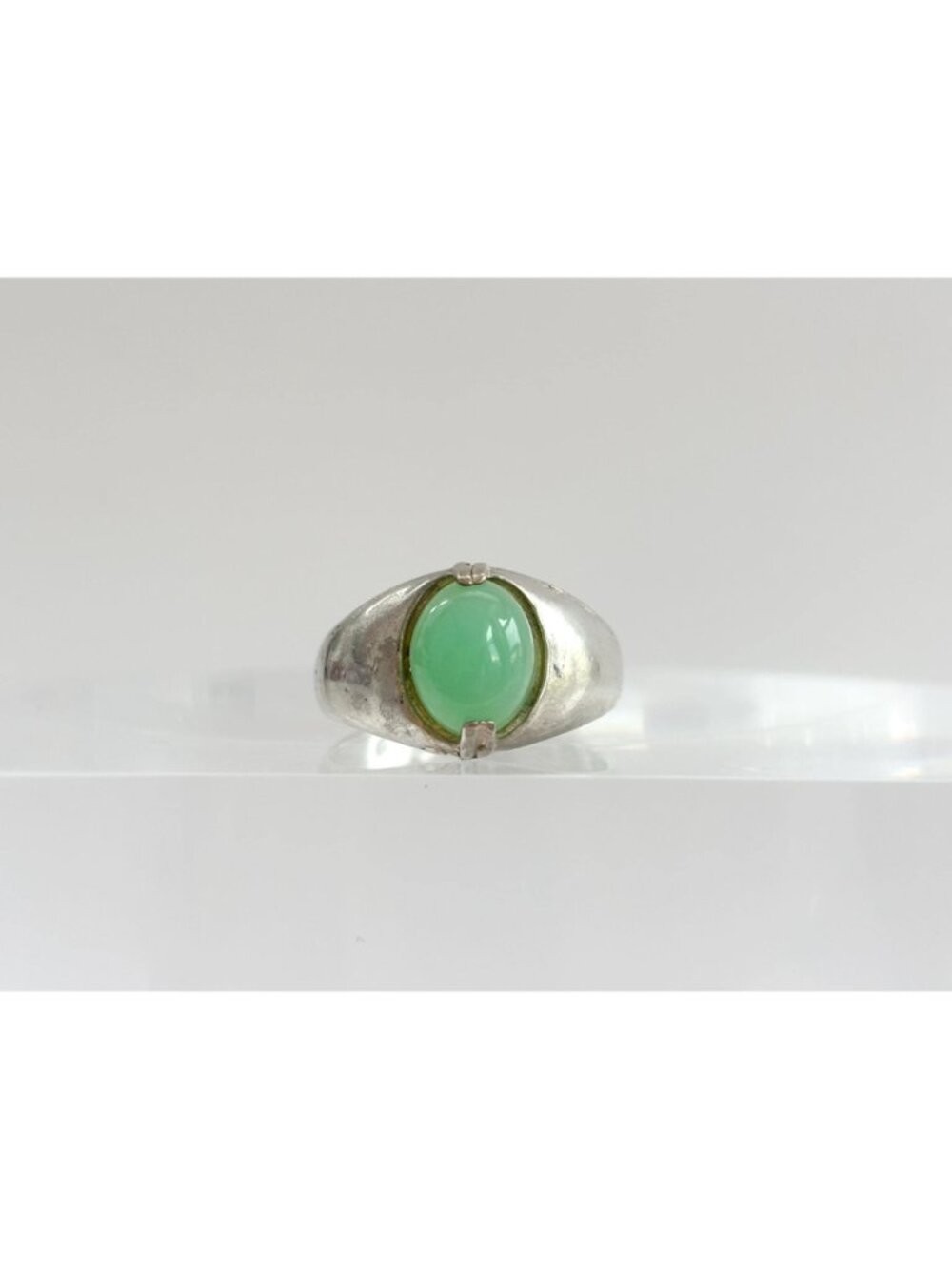 Green Chrysoprase Cabochon Oval Sterling Silver 925 Vintage Ring – sz 9.25