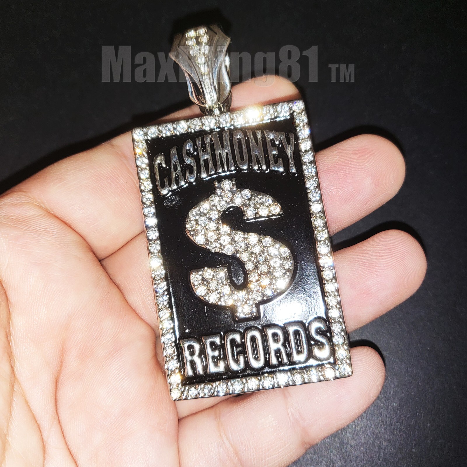 Hip Hop Silver Plated Alloy Cubic Zirconia Iced Large CASHMONEY RECORDS Pendant