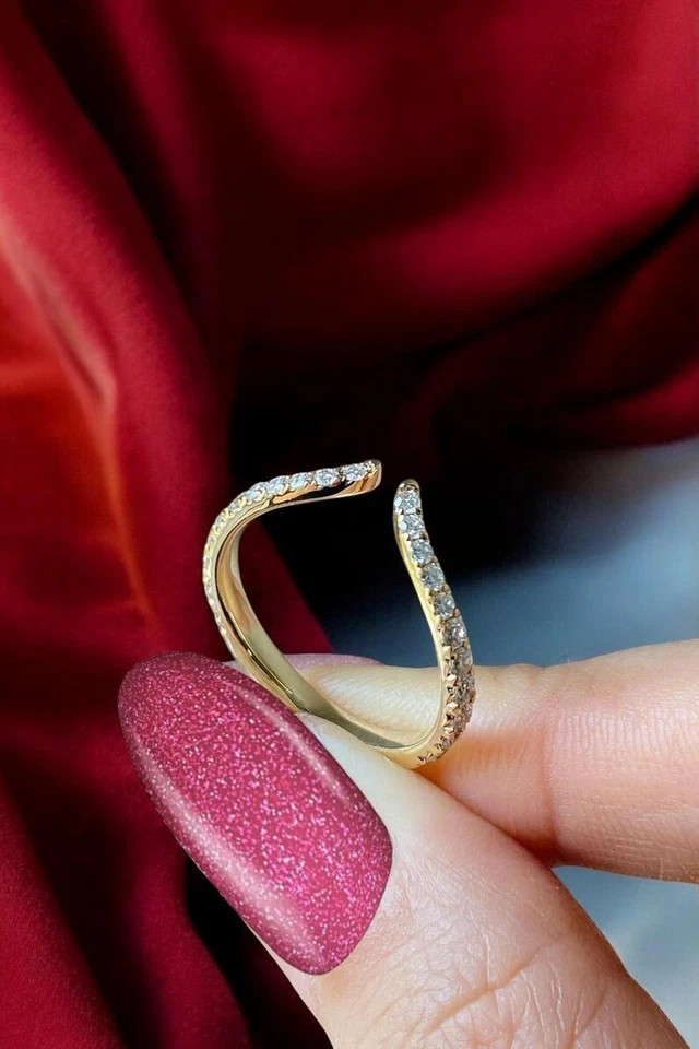 1.00Ct Lab Created Moissanite V shape Wedding Band Ring 14K Yellow Gold Plated
