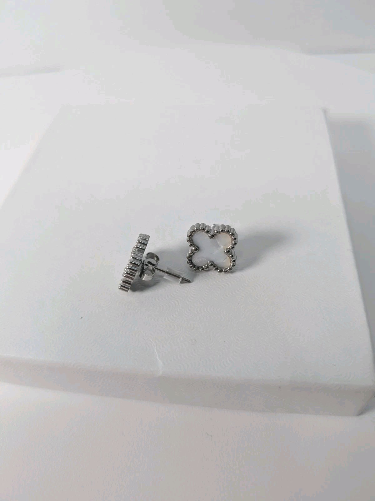 Adornia Set 3 Clover Stud Earrings Silver Pink Black White 14k Gold or Rhodium