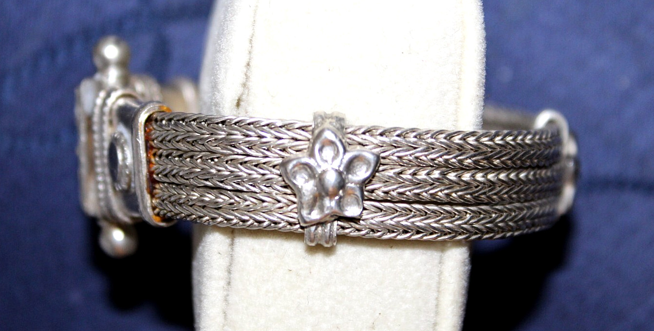 BALI ARTISAN DESAK SUARTI WOVEN 900 SILVER STAITON SCREW CLASP BRACELET 46g