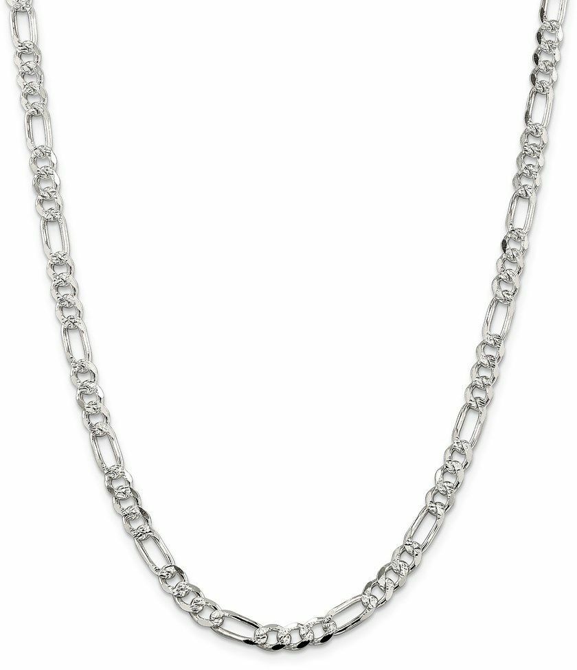 28″ Sterling Silver 5.5mm Pave Flat Figaro Chain Necklace