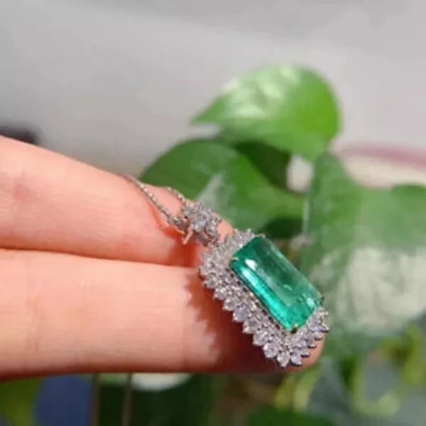 3.17 Ct Emerald Cut Emerald Pendant Wedding Pendant 14k Solid White Gold