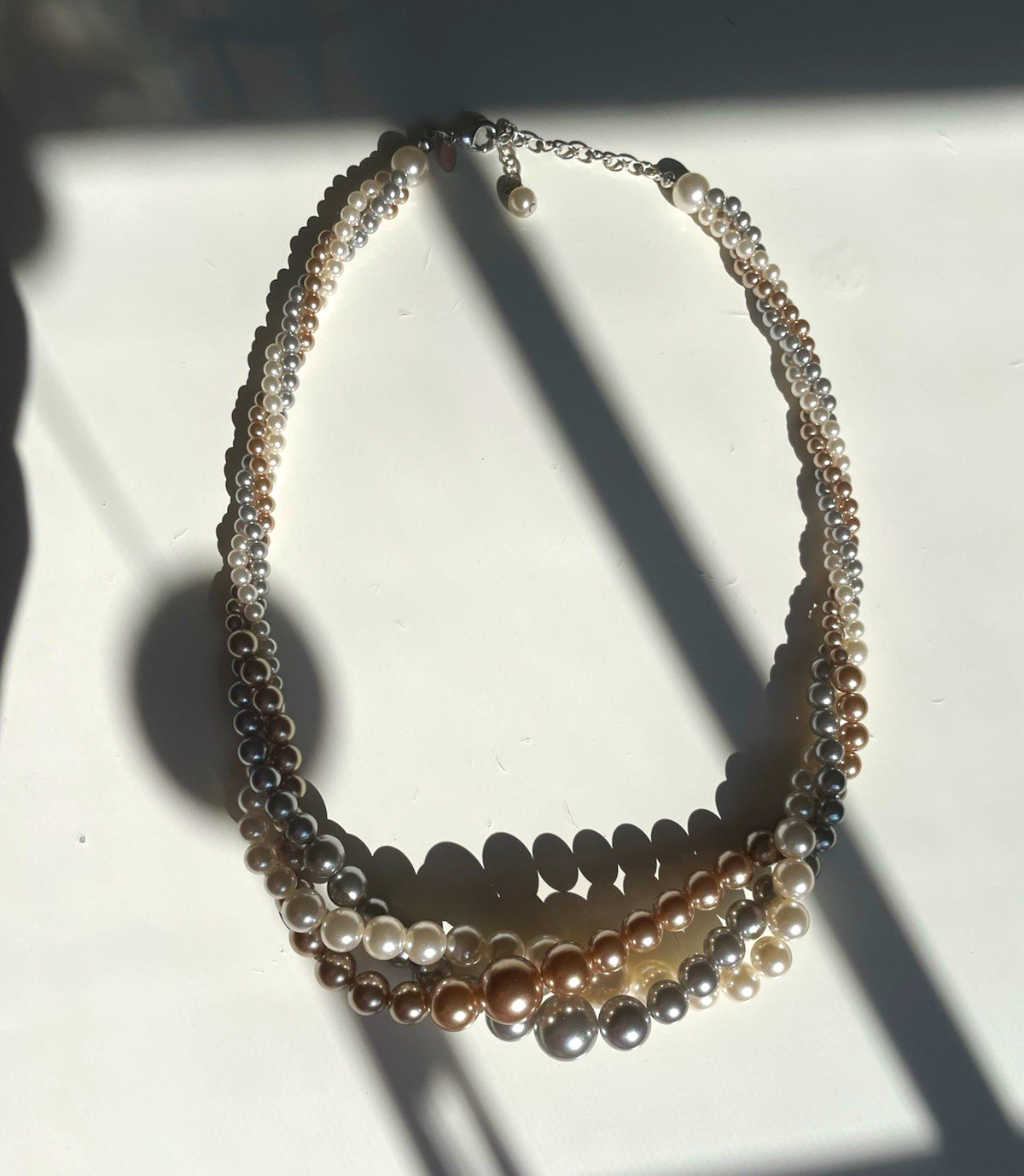 Multicolor Faux Pearl Multi-Strand Beaded Necklace Silver Tone Signed RMN