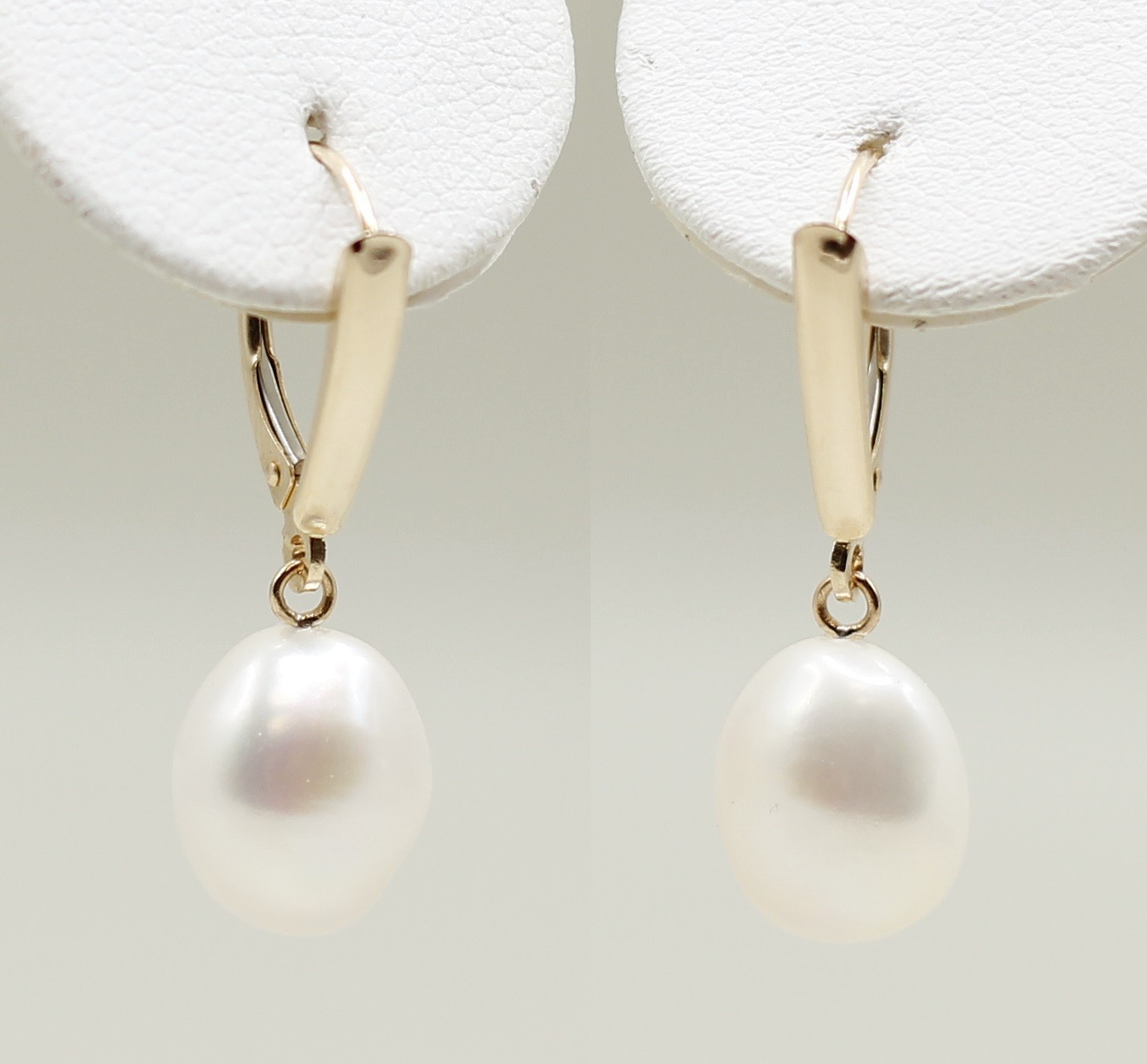 14k Yellow Gold Latch Back Earrings with Genuine Pearls 10.5mm