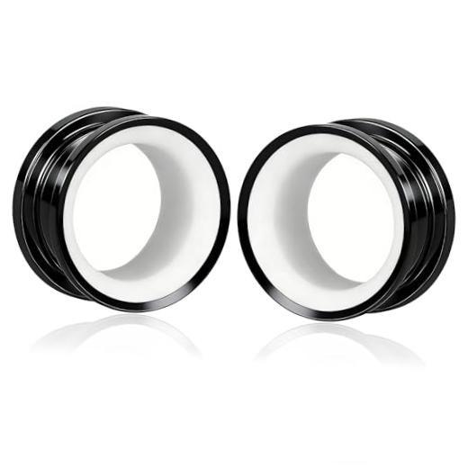 2PCS Stainless Steel Ear Gauges 0G(8mm) – 5/8″(16mm) 10mm(00g) Black White