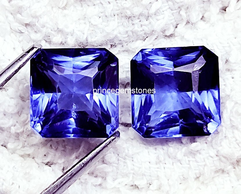 Loose Gemstone Natural Tanzanite Square Shape 8 to 10 Ct Pair Certified P236