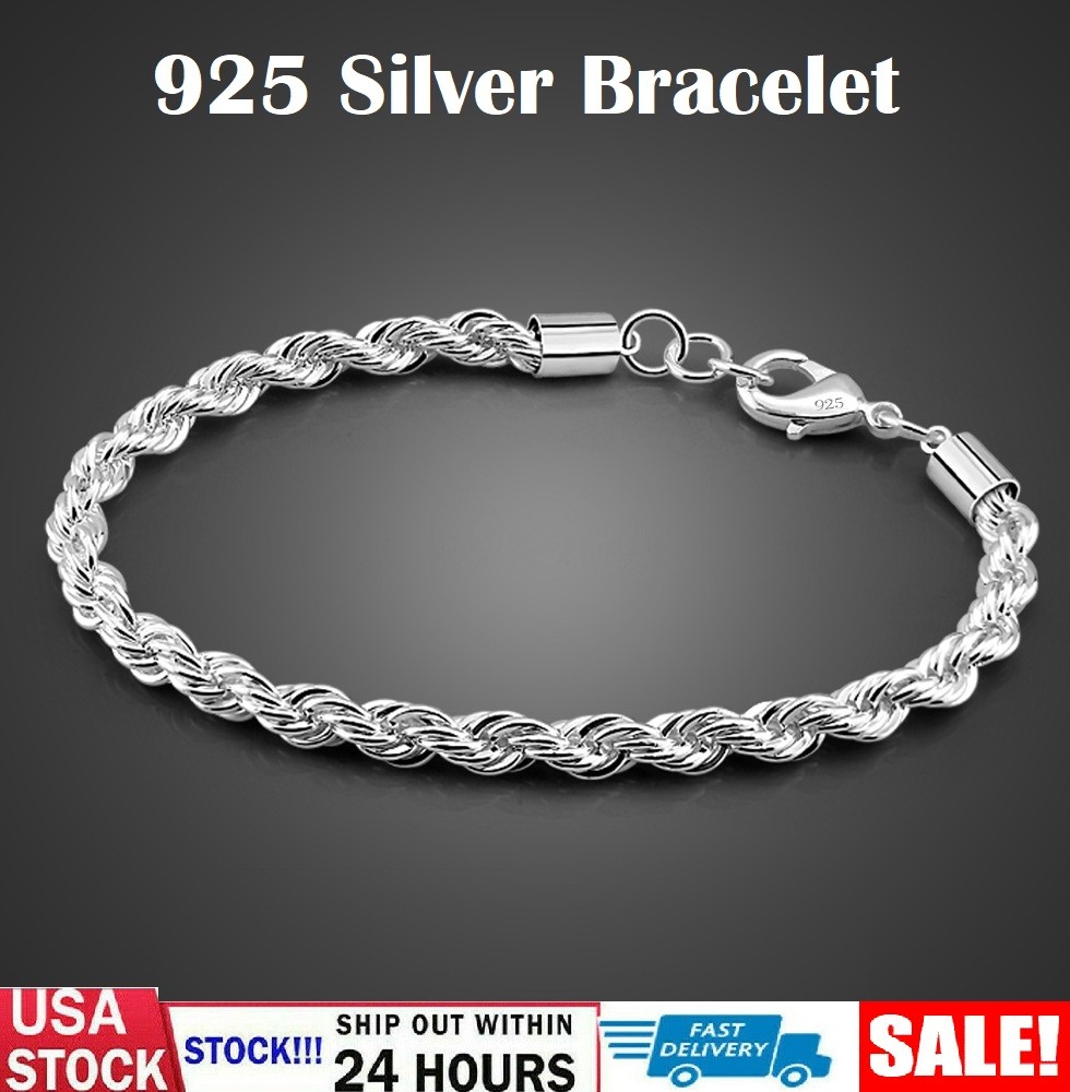 Women’s 925 Sterling Silver Bracelet Size 8 Inches 4MM lobster Unisex Gifts 1pc