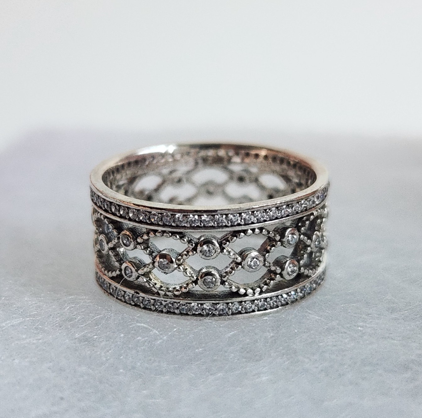Authentic Pandora Vintage Allure CZ Openwork Ring S925 ALE Size 58/ US 8.5