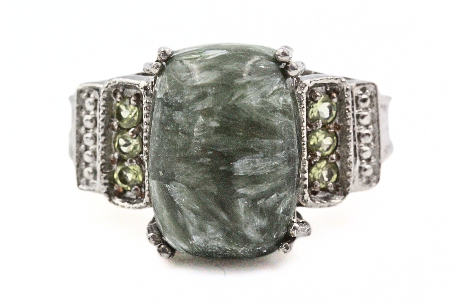 STS Karis Rhodium Plate Contemporary Green Opal HSN Cocktail Ring Sz 7