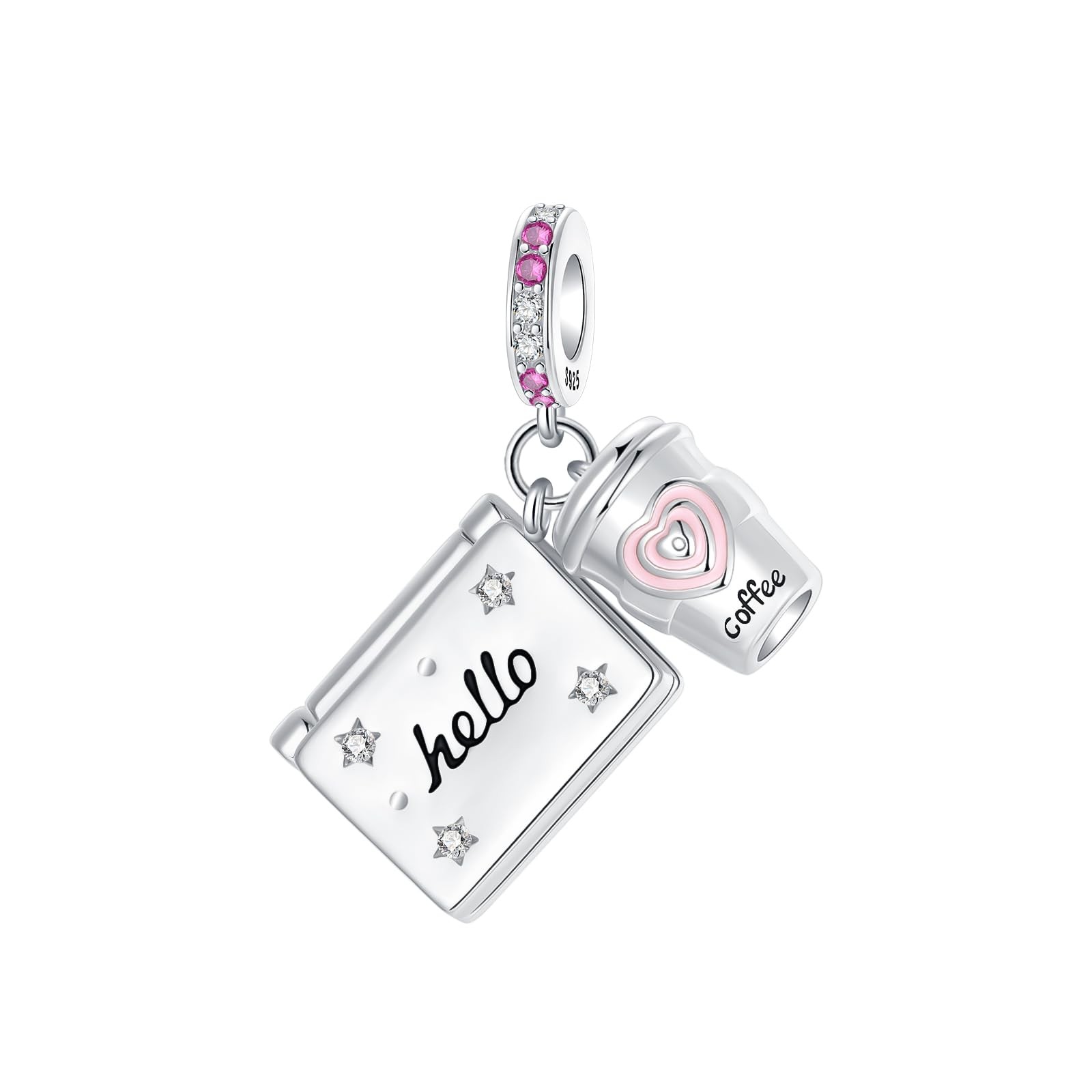 Coffee Cup Computer Charm 925 Sterling Silver Charms Fits Women’s Bead Bracel…