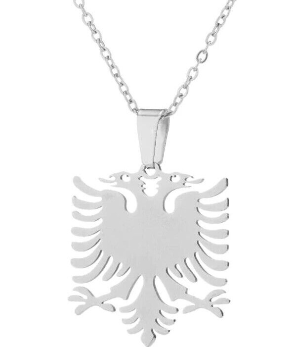 Albania National Emblem Stainless Steel Double Eagle Silver Gold Pendant