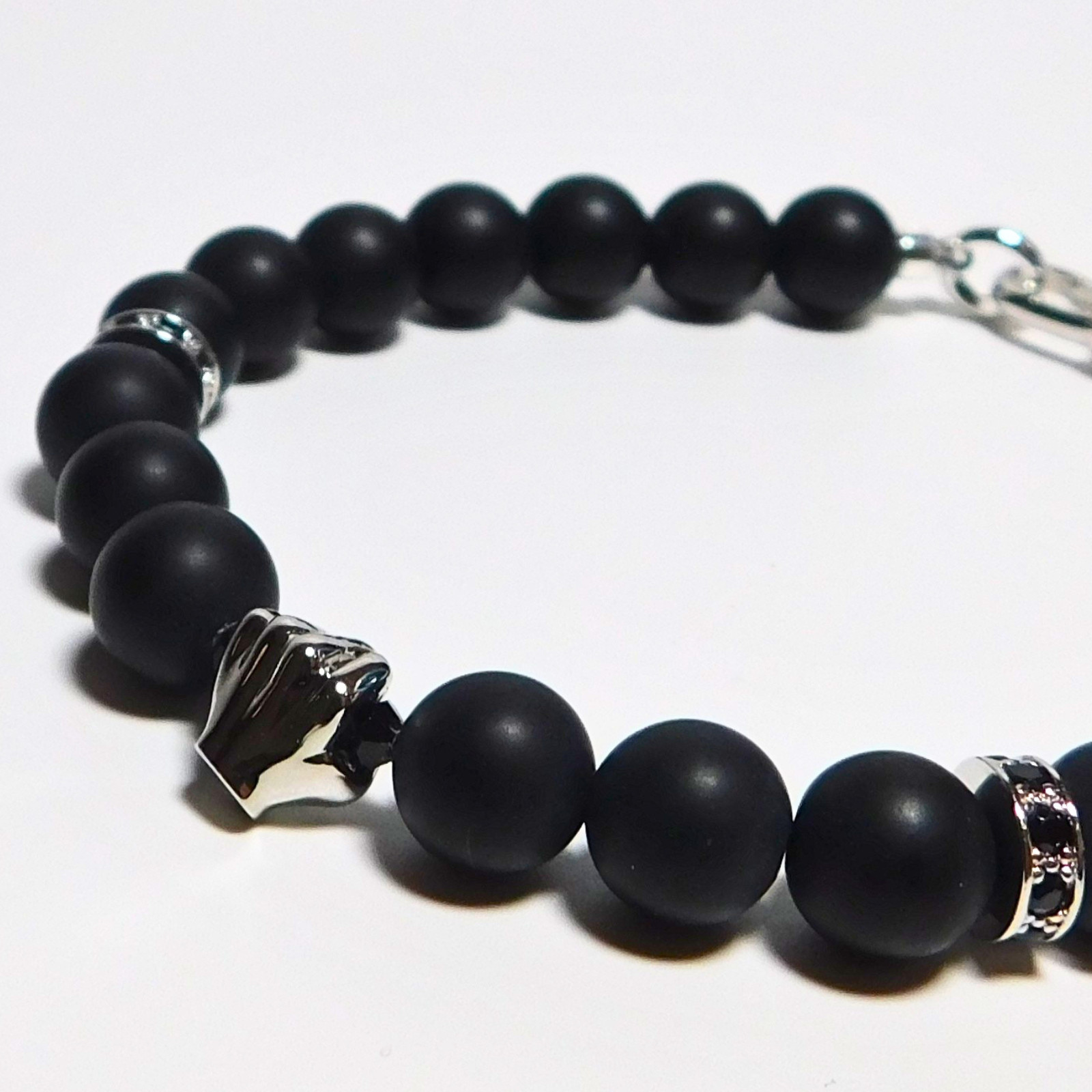 18K White Gold Filled Matte Black Onyx Power Fist Bracelet Protest Jewelry Luxe