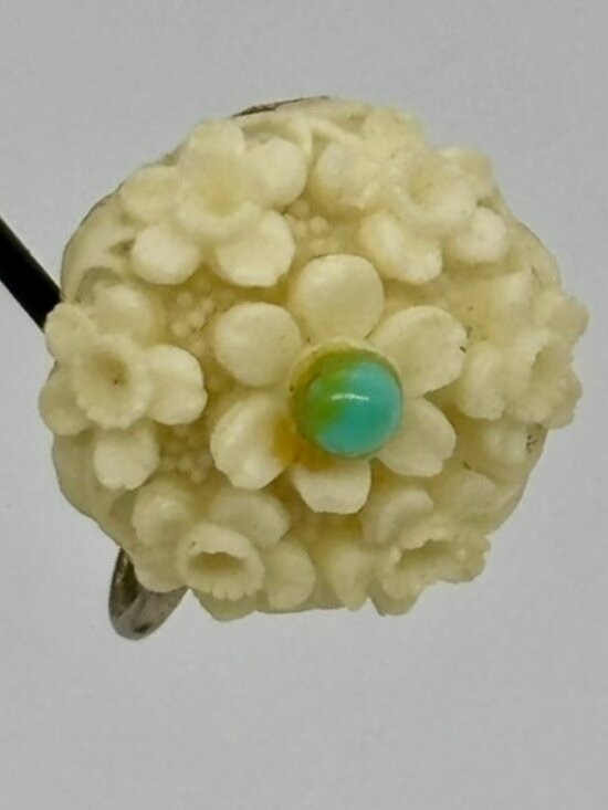 Vintage Earrings Carved Lucite/Resin Flowers Faux Turquoise Screw-Back, Unsigned