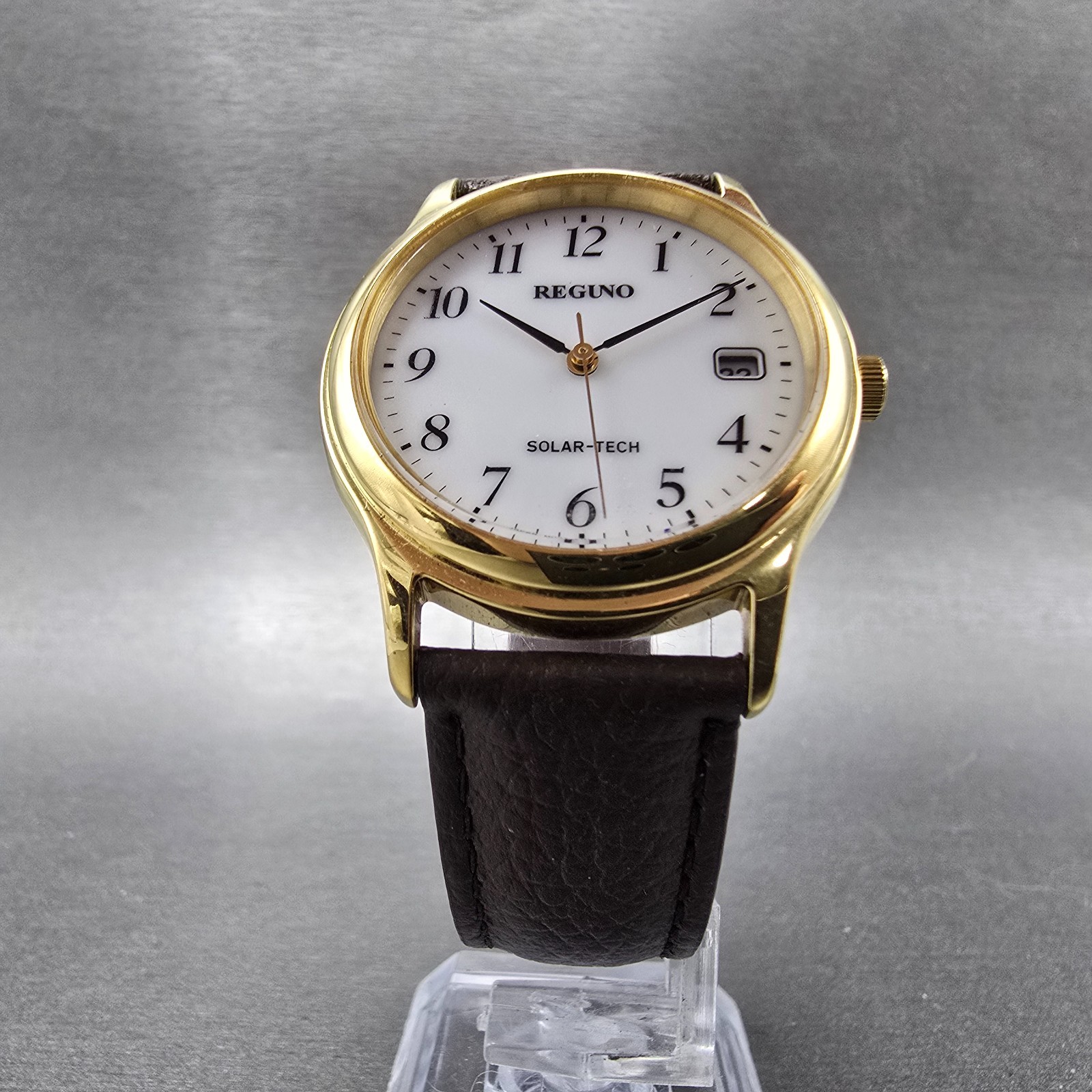 Citizen Reguno Solar Watch Men 33mm White Dial Gold Tone Date E111-T017223 Runs
