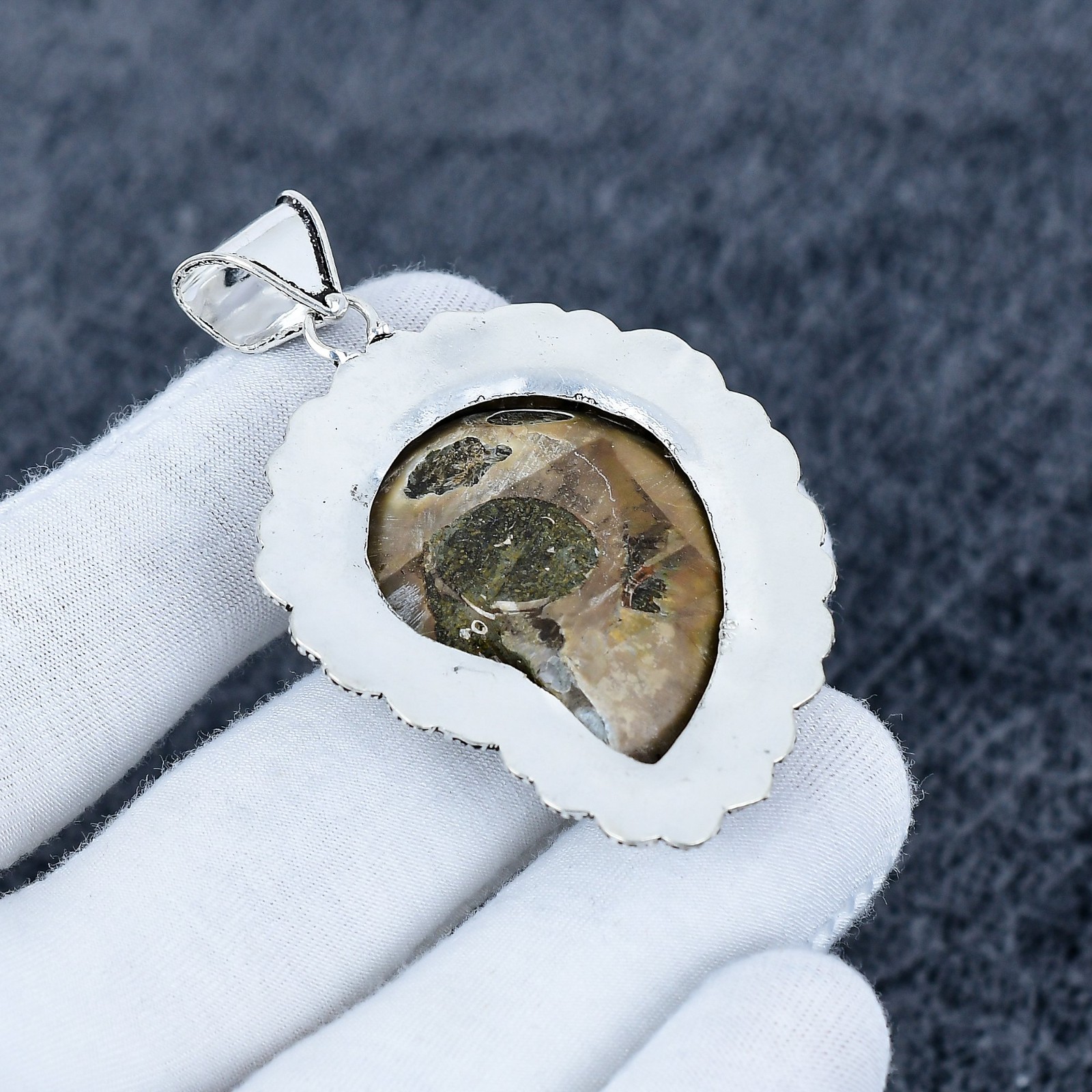 Ammonite Fossil Gemstone Pendant, 925 Sterling Silver Handmade Jewelry, Gift