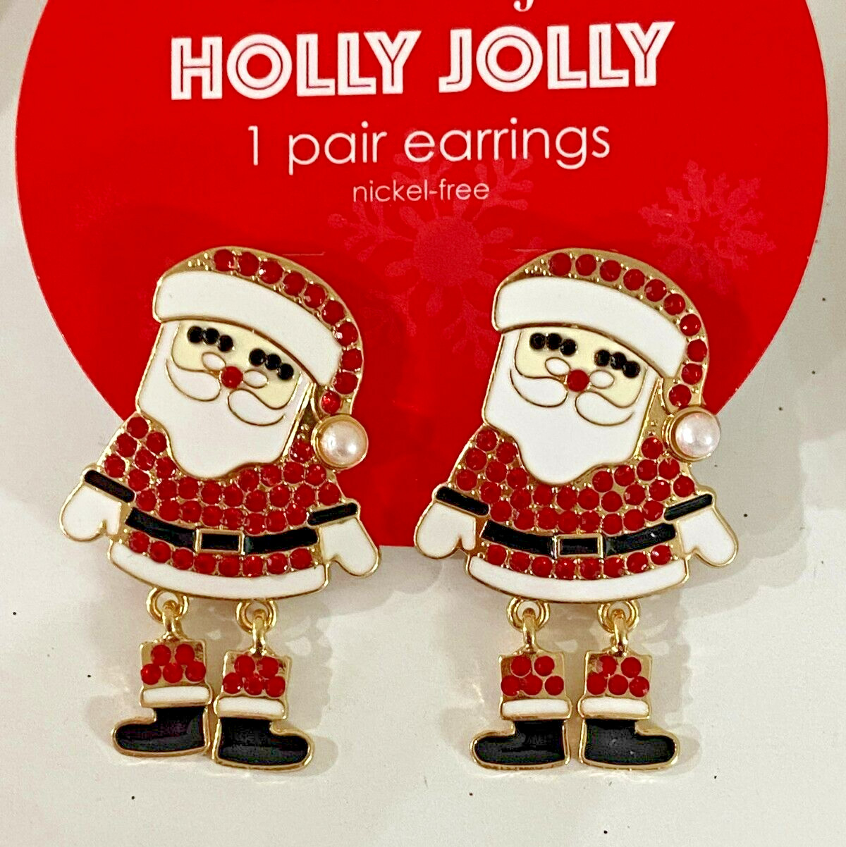 NEW HILDIE & JO HOLIDAY DANGLE LEG SANTA RHINESTONE GEM EARRINGS SHIPS FREE