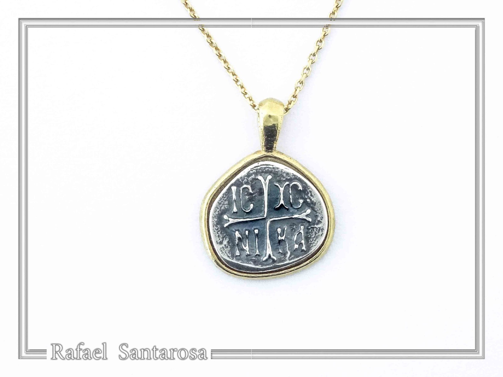 Protection cross coinshape Jesus Christ Wins silver Constantinato talisman charm