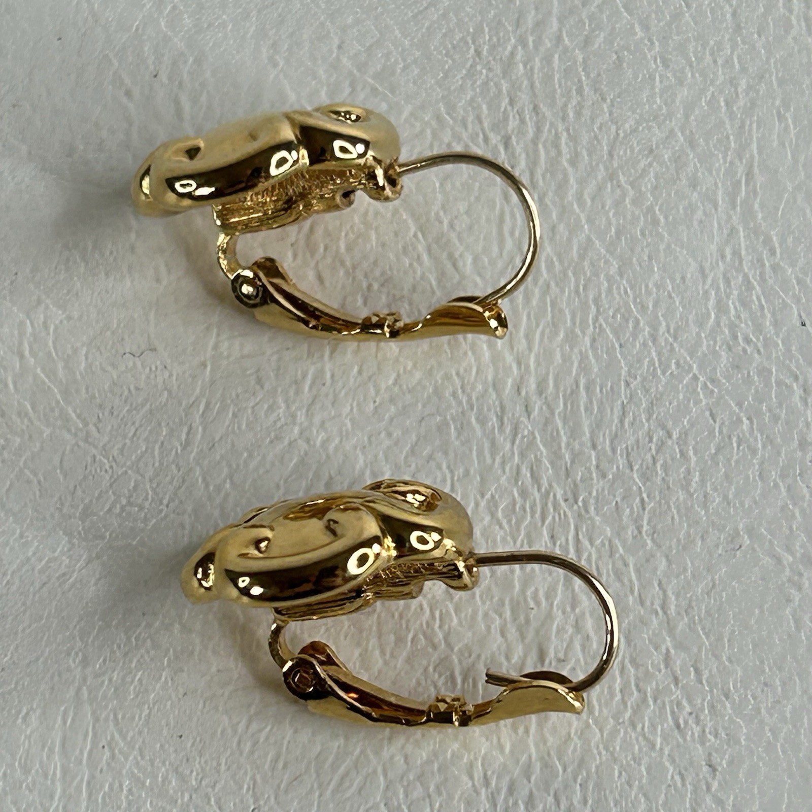Vintage Monet Lever Back Earrings Gold Tone Button Dome Quatrefoil Motif
