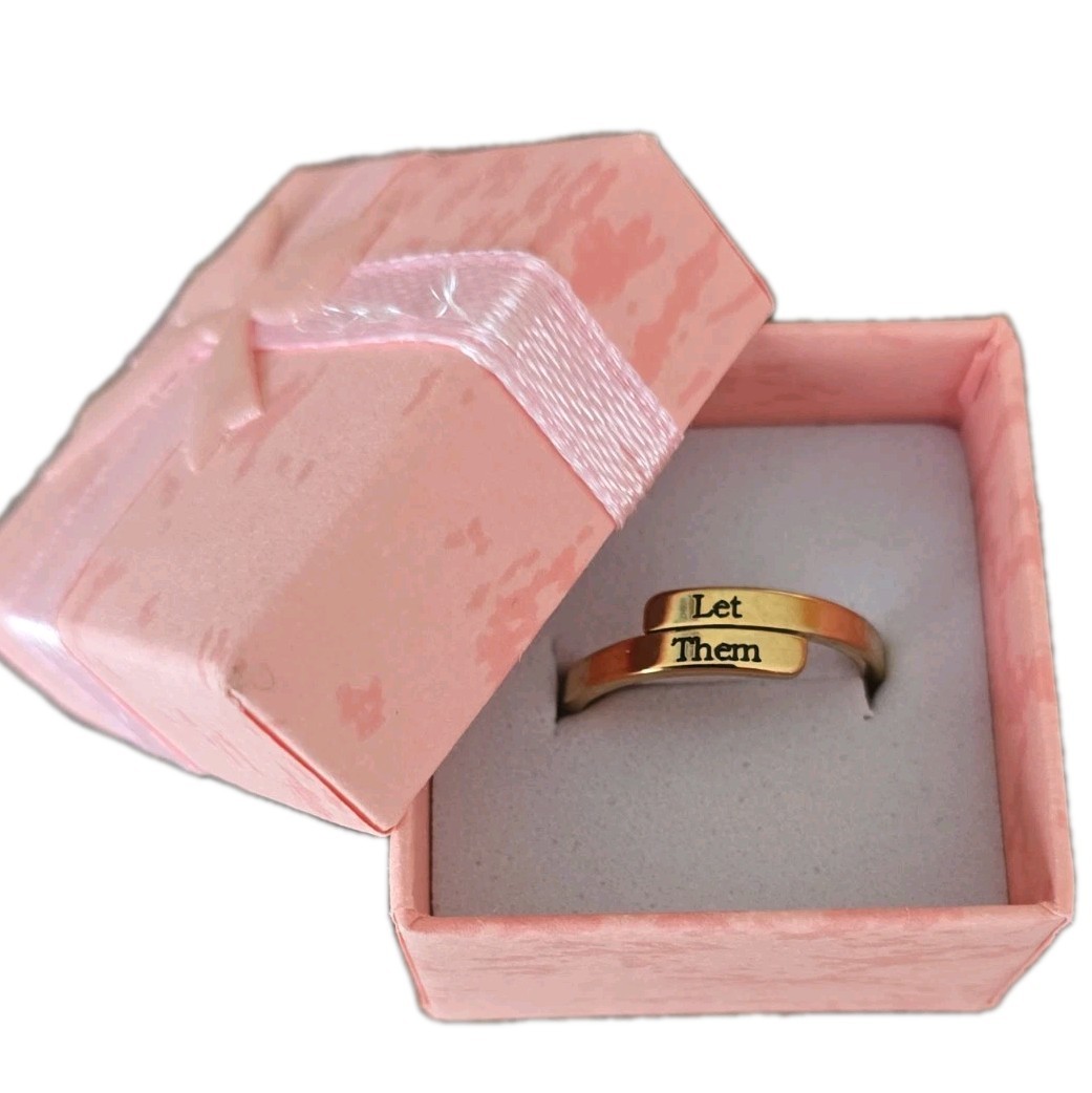 Handcrafted Stainless Steel Band ~ LET THEM ~ Inspirational Adjustable Ring GOLD