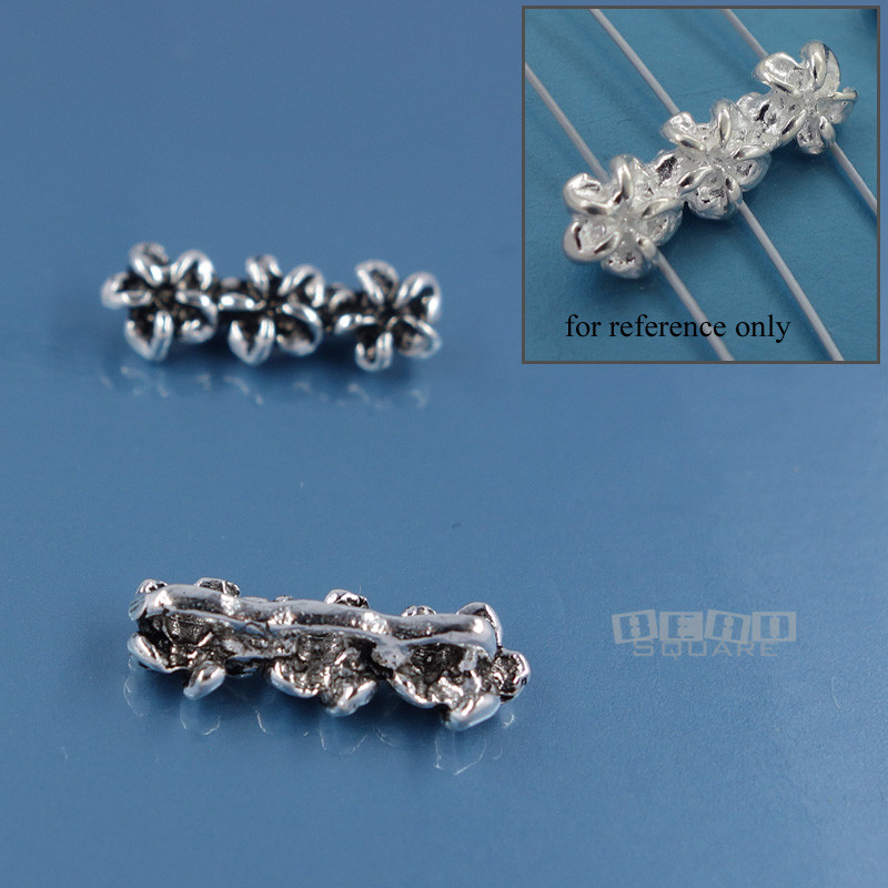 2PC Antiqued Sterling Silver 3 Strand Floral Bead Spacer Bar ap. 4.7x13mm #33828