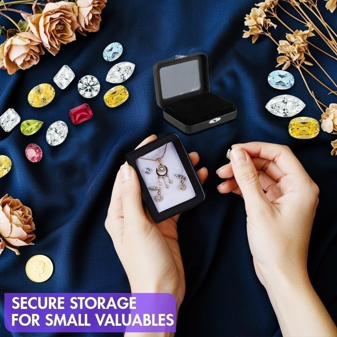 Novel Box Black Leatherette Glass Top Gem Box Loose Stone Jewelry Case Display